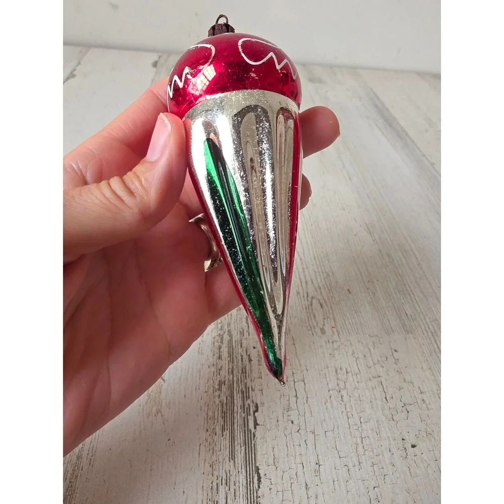 Antique Mercury ice cream cone ornament red Xmas tree parachute